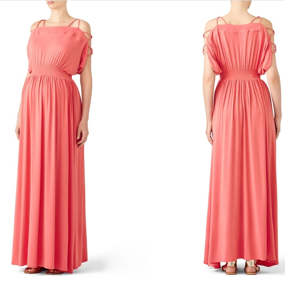 RTR Ingrid & Isabel Coral Empire Waist Stretchy Off Shoulder Maxi Dress Sz S